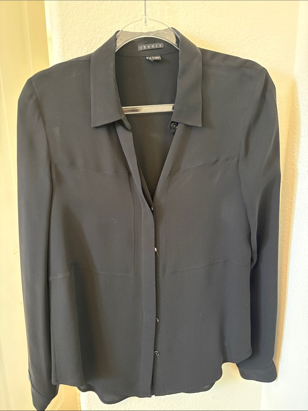 Theory Black Long-Sleeve Button-Front Blouse